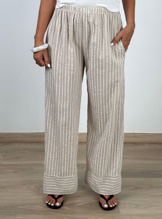 Pantalón de rayas fluido beige