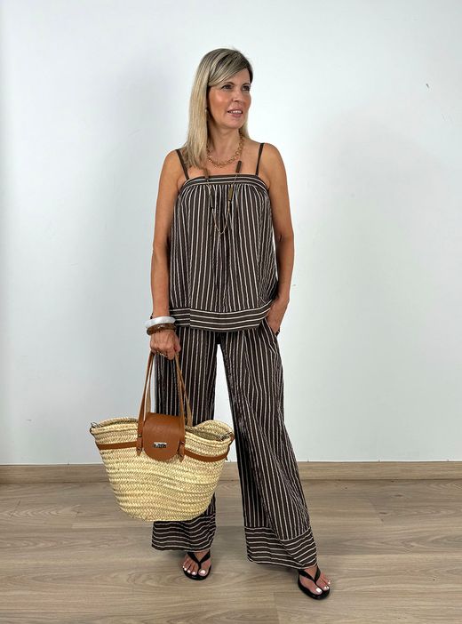 Pantalón de rayas fluido marrón