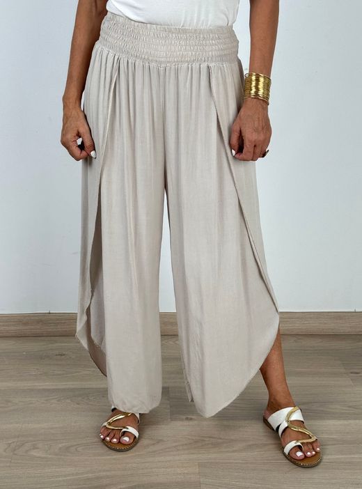 Pantalón fluido aberturas beige