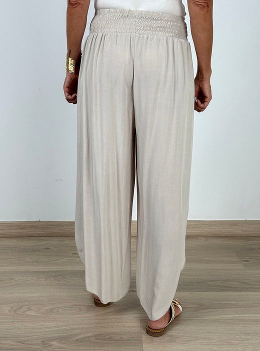 Pantalón fluido aberturas beige