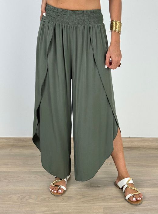 Pantalón fluido aberturas kaki