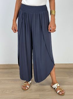 Pantalón fluido aberturas marino