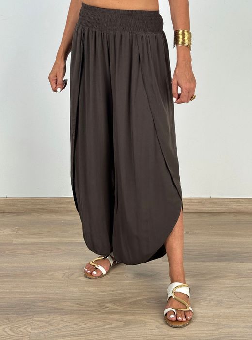 Pantalón fluido aberturas marrón
