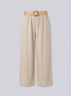 Pantalón fluido de pierna ancha beige