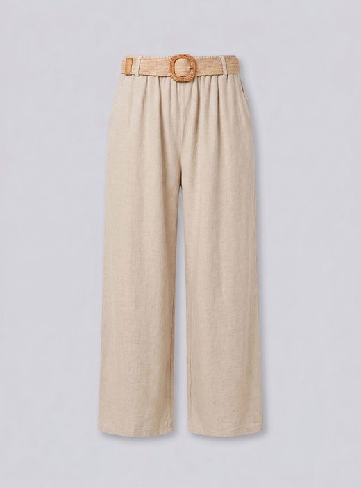 Pantalón fluido de pierna ancha beige