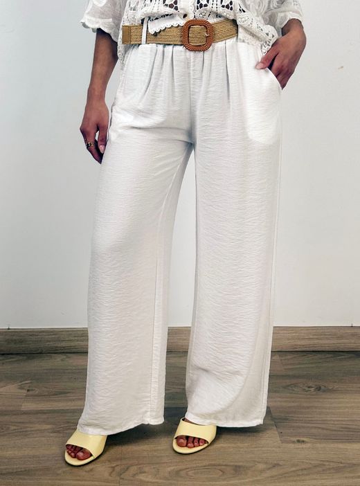 Pantalón fluido de pierna ancha blanco