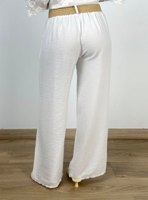 Pantalón fluido de pierna ancha blanco