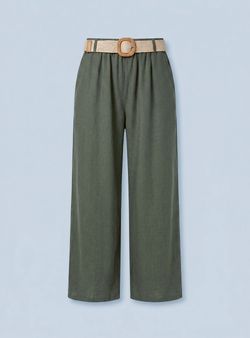Pantalón fluido de pierna ancha verde kaki