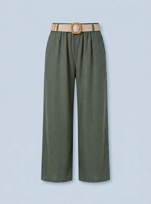 Pantalón fluido de pierna ancha verde kaki