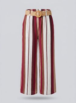 Pantalón rayas Begur burdeos-beige
