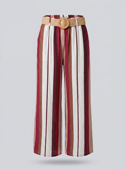 Pantalón rayas Begur burdeos-beige