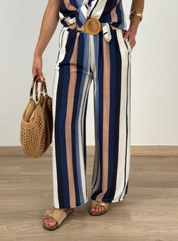 Pantalón rayas Begur burdeos-beige