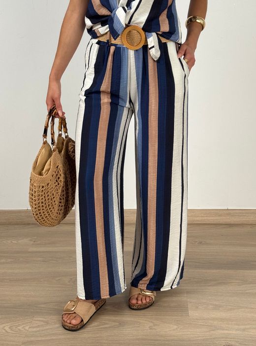 Pantalón rayas Begur kaki-beige