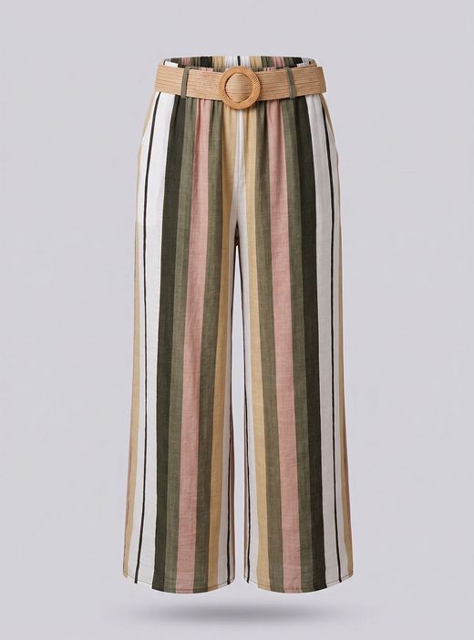 Pantalón rayas Begur kaki-beige