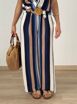 Pantalón rayas Begur marino-beige