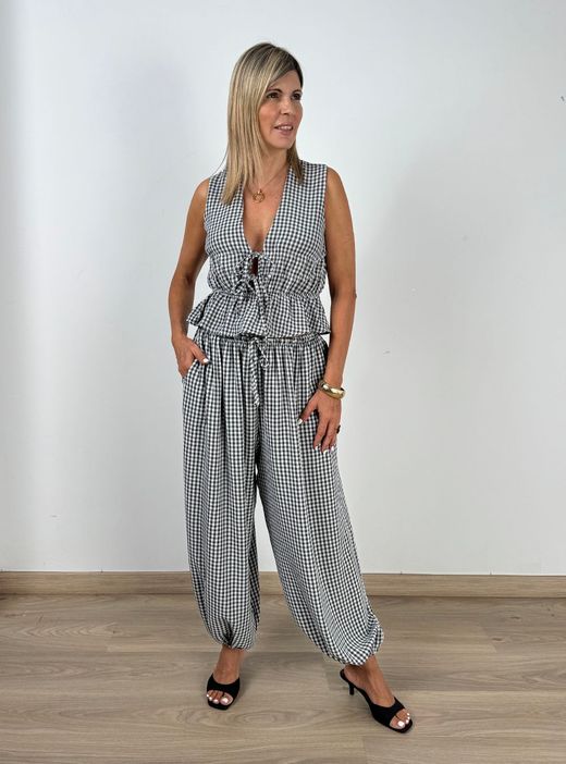 Pantalón vichy bombacho negro