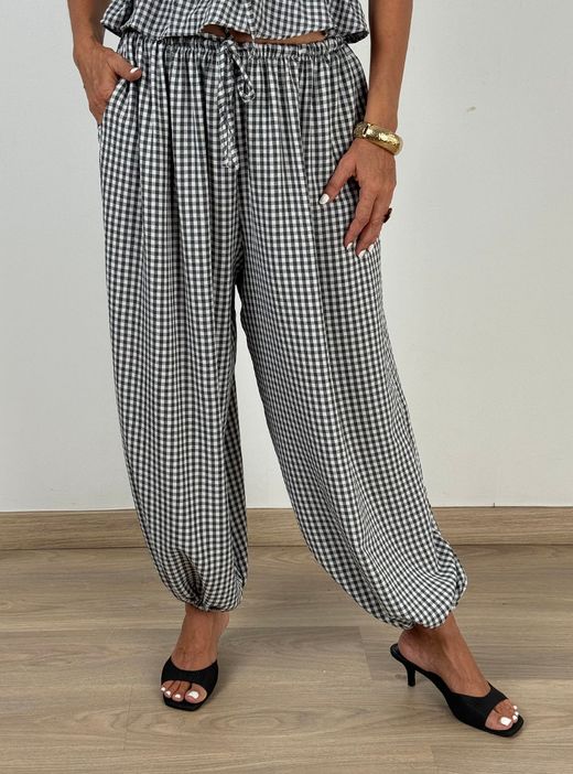 Pantalón vichy bombacho negro