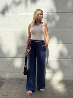 Pantalón wide leg bandana azul marino