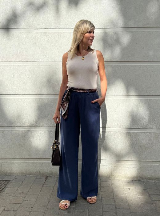 Pantalón wide leg bandana azul marino