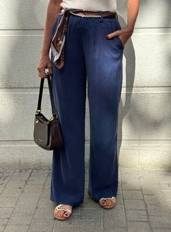 Pantalón wide leg bandana azul marino