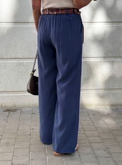 Pantalón wide leg bandana azul marino