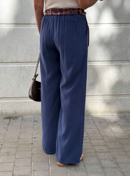 Pantalón wide leg bandana azul marino