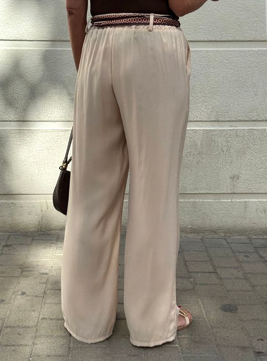 Pantalón wide leg bandana beige