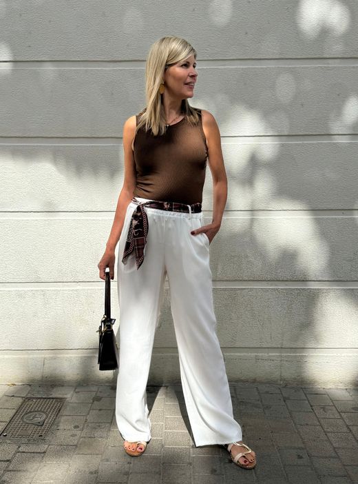 Pantalón wide leg bandana blanco