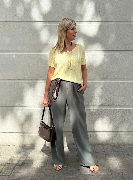 Pantalón wide leg bandana kaki