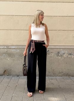 Pantalón wide leg bandana negro