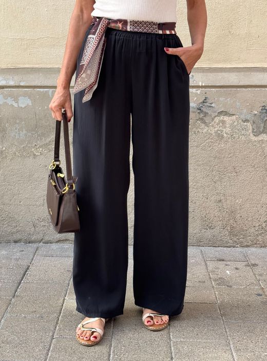 Pantalón wide leg bandana negro