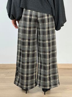 Pantalón wide leg cuadros negro-gris