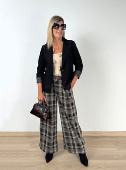 Pantalón wide leg cuadros negro-gris