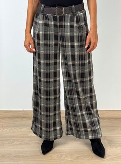 Pantalón wide leg cuadros negro-gris