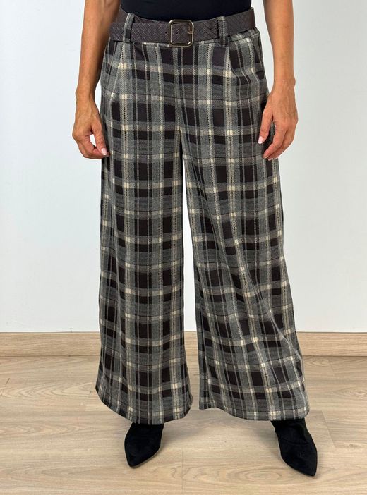 Pantalón wide leg cuadros negro-gris
