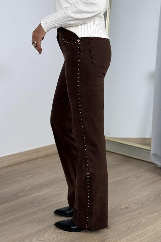 Pantalón wide leg tachas marrón