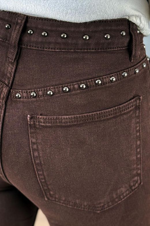 Pantalón wide leg tachas marrón