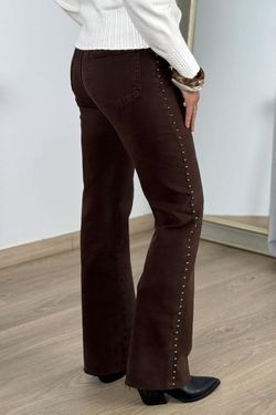 Pantalón wide leg tachas marrón