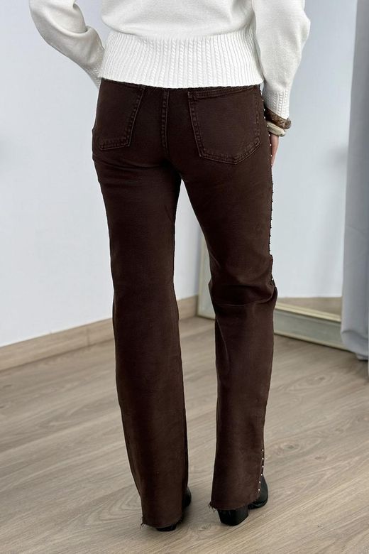Pantalón wide leg tachas marrón
