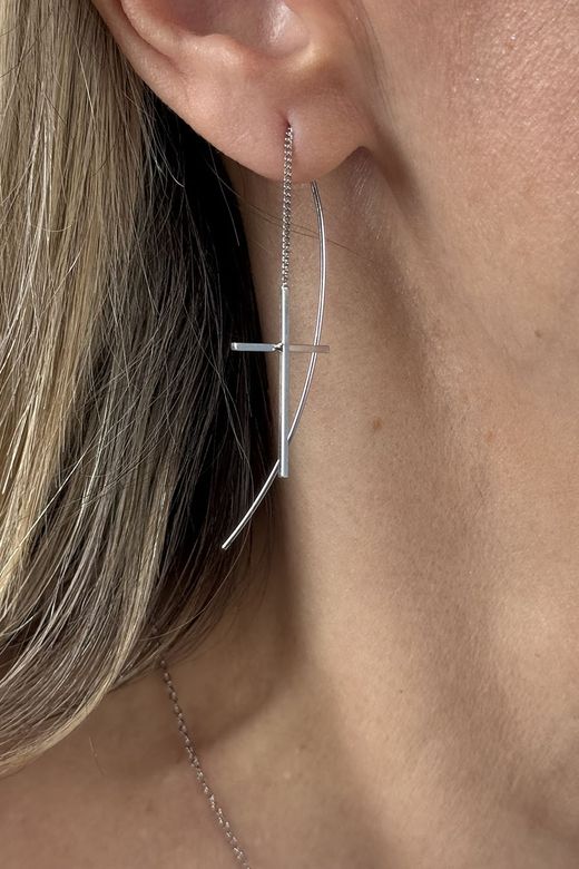 Pendientes enhebrador cruz silver