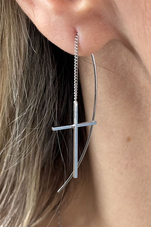 Pendientes enhebrador cruz silver