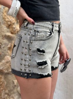 Short tejano estrellas gris