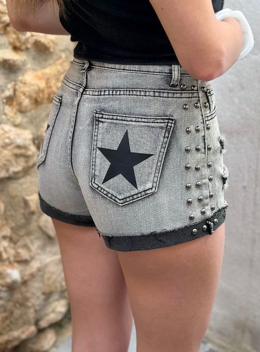 Short tejano estrellas gris