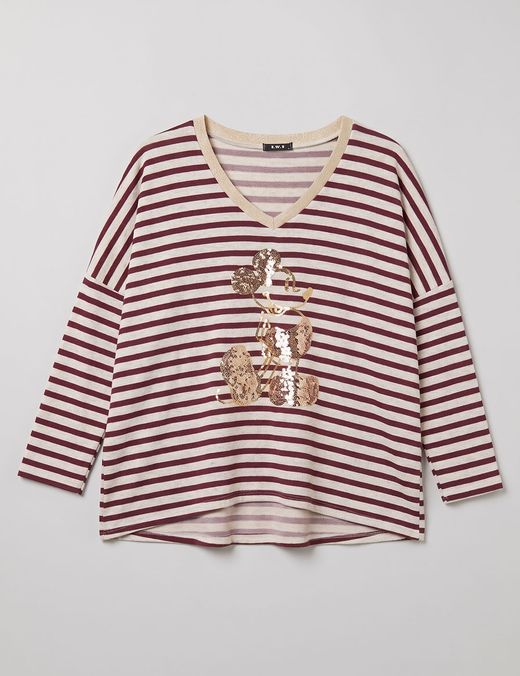 Sudadera Micky Golden Stripes Crudo-Burdeos