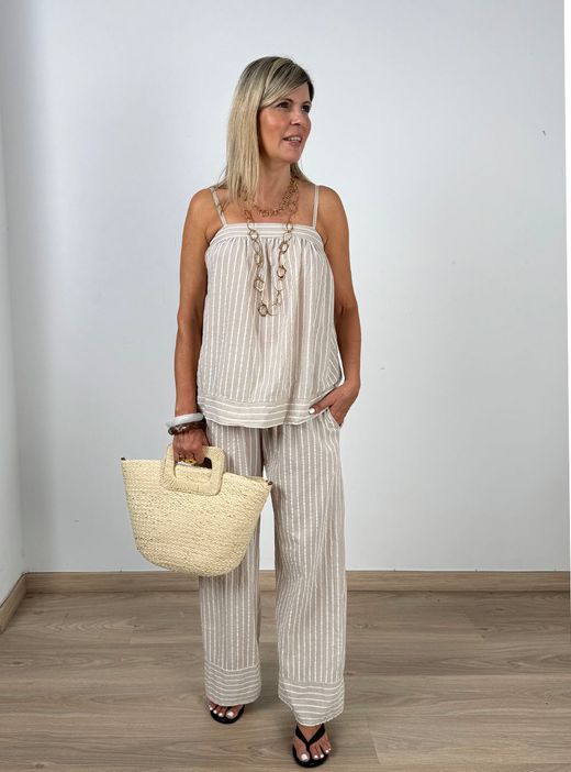 Top de rayas beige