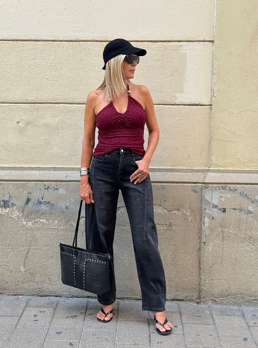 Top Halter Blonda Burdeos