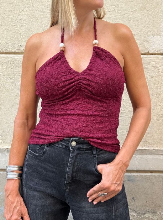 Top Halter Blonda Burdeos