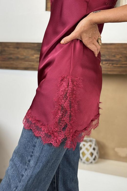 Top lencero raso granate