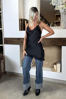 Top lencero raso negro