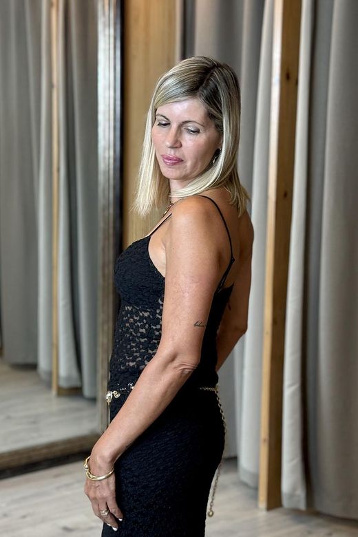 Top tirantes tul bordado negro